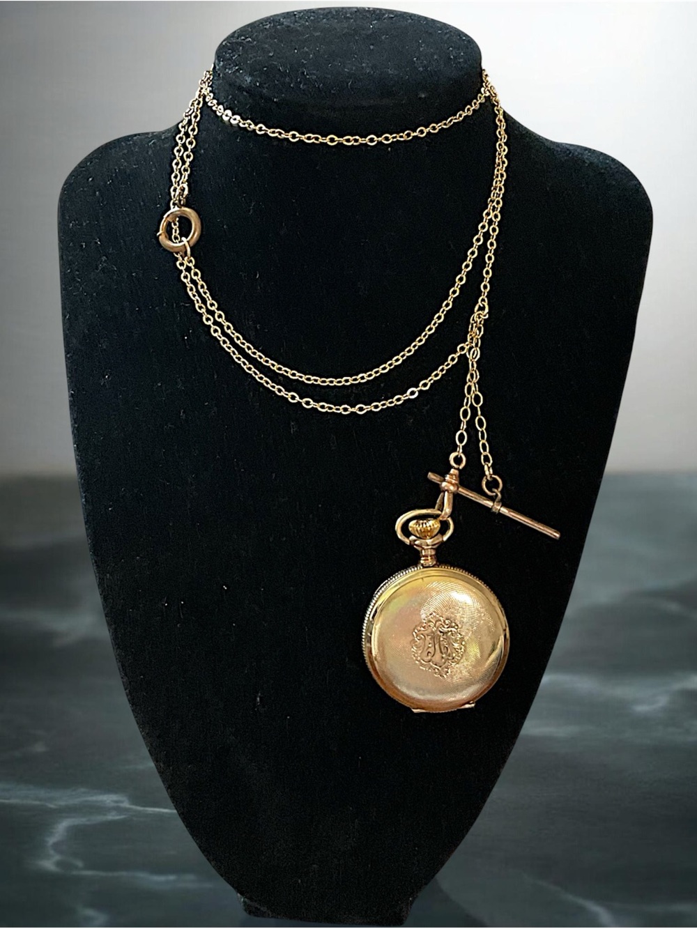 Antique Victorian Watch Fob Chain Necklace Fusion Piece Initial A Engraving